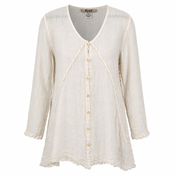 Flax Tops - FLAX Blouse Womens L Ivory Lagenlook Coastal Shapely Lightweight Eco Swing